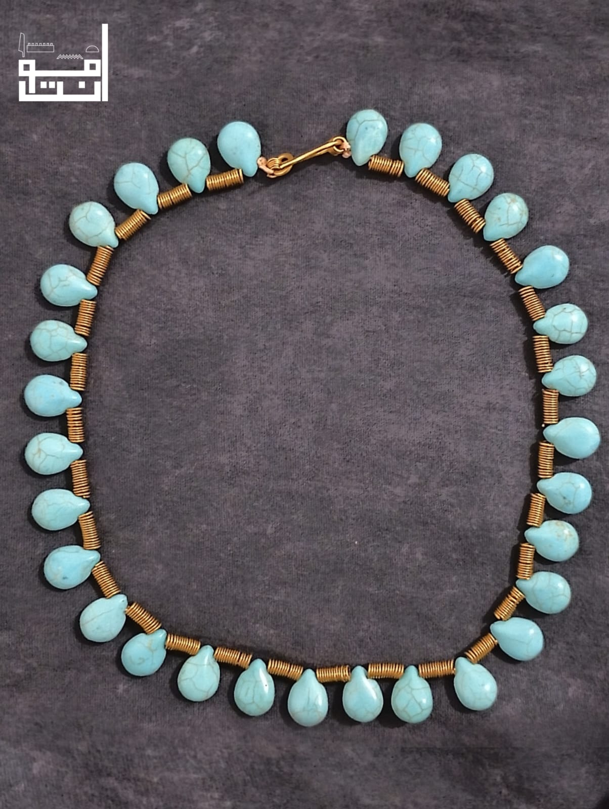 Turquoise briolette fringe collar necklace, hand-wire-wrapped