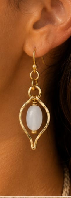 Amazonite Teardrop Frame Earrings worn on model