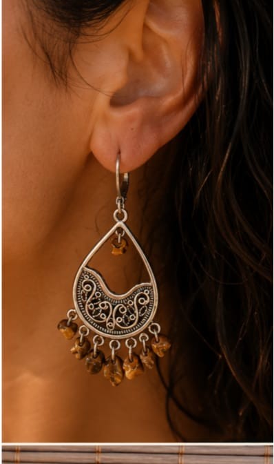 Ankh Hoop Drop Earrings worn on model